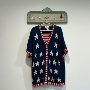 Vintage the Quacker factory stars stripes USA red white blue cardigan sweater 1X